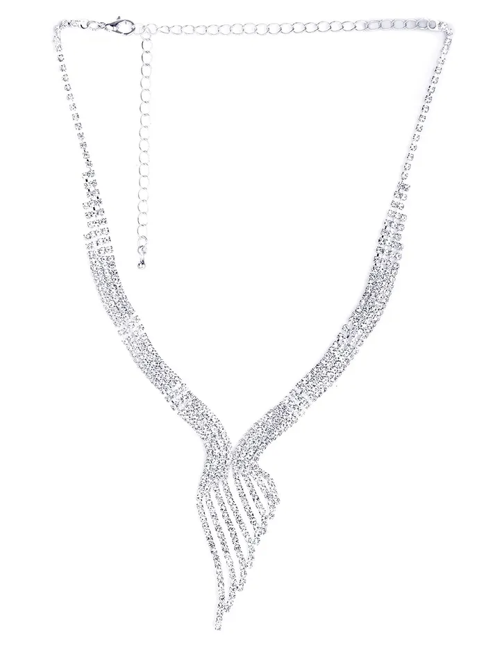Necklaces Yellow Chimes Yellow Chimes Choker Necklace Set for Women Silver Plated Sparkling White Crystal Choker Necklace Set with Earrings for Women and Girls