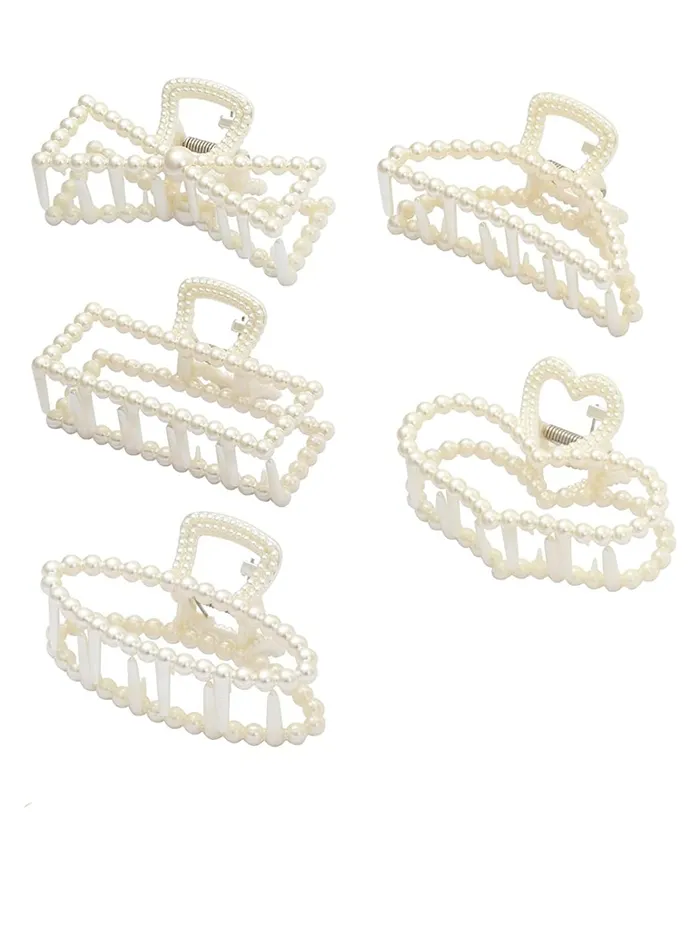 Necklaces Yellow Chimes Yellow Chimes Claw Clips for Women Hair Clutches for Women Hair Accessories For Women Set of 6 Pcs Claw Clip White Pearl Clutchers for Hair Clutcher for women Girls Gift for Women Girls
