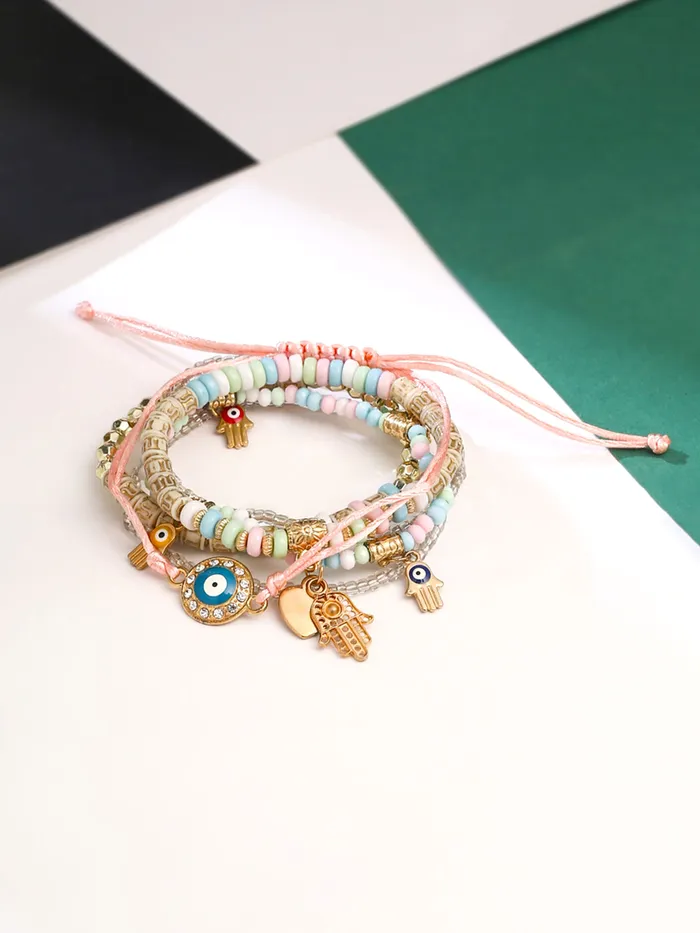 Necklaces Yellow Chimes Yellow Chimes Combo of 5 PCs Beads Multicolour Gold Plated Stretchable Bracelet for Women and Girls Medium