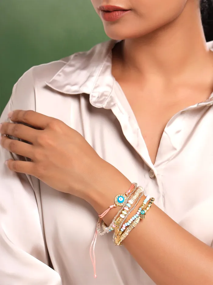 Necklaces Yellow Chimes Yellow Chimes Combo of 5 PCs Beads Multicolour Gold Plated Stretchable Bracelet for Women and Girls Medium