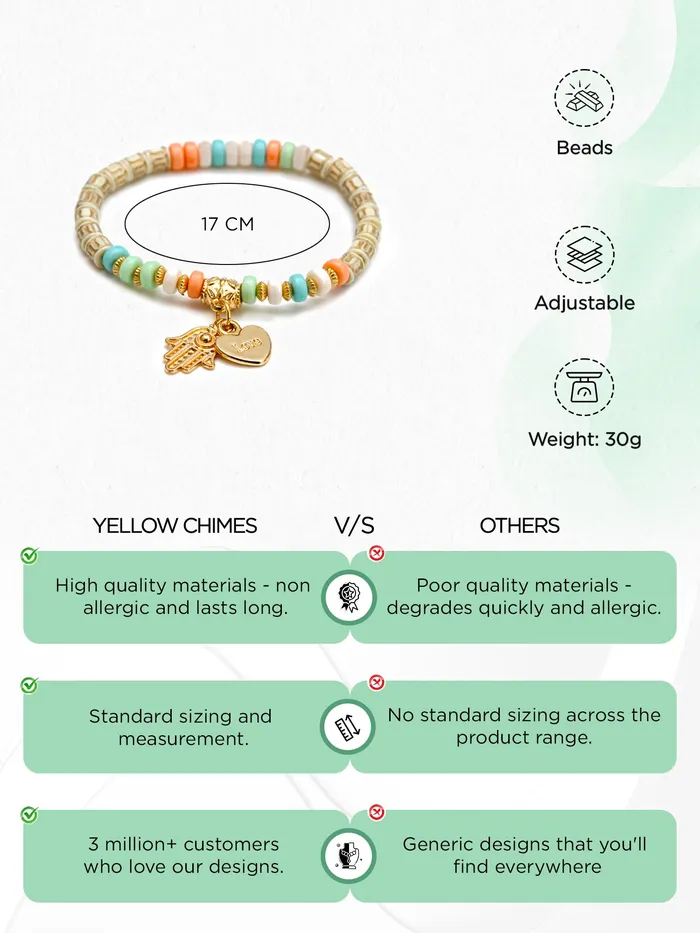 Necklaces Yellow Chimes Yellow Chimes Combo of 5 PCs Beads Multicolour Gold Plated Stretchable Bracelet for Women and Girls Medium