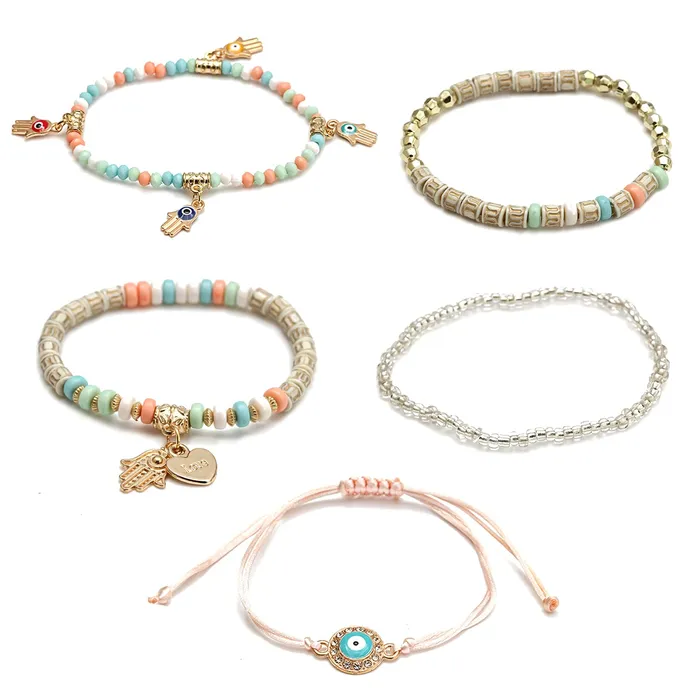 Necklaces Yellow Chimes Yellow Chimes Combo of 5 PCs Beads Multicolour Gold Plated Stretchable Bracelet for Women and Girls Medium