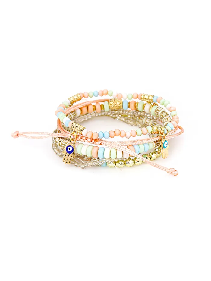 Necklaces Yellow Chimes Yellow Chimes Combo of 5 PCs Beads Multicolour Gold Plated Stretchable Bracelet for Women and Girls Medium
