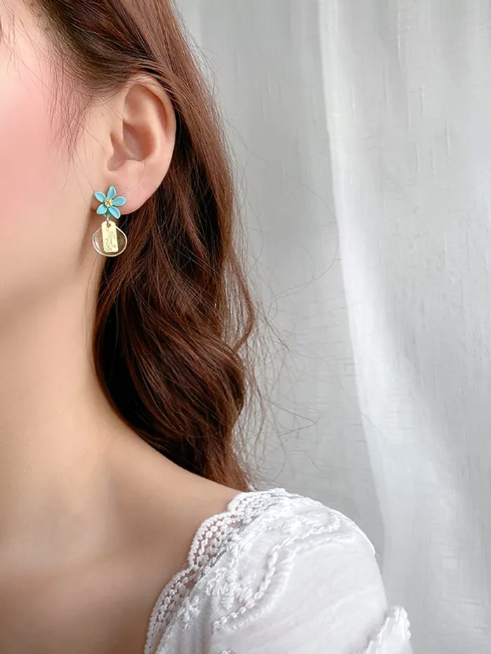Necklaces Yellow Chimes Yellow Chimes Earrings for Women and Girls Drop Earrings for Girls Gold Toned Blue Floral Designed Drop Designed Drop Earrings Birthday Gift for girls and women Anniversary Gift for Wife