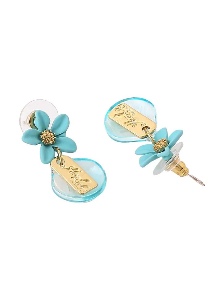 Necklaces Yellow Chimes Yellow Chimes Earrings for Women and Girls Drop Earrings for Girls Gold Toned Blue Floral Designed Drop Designed Drop Earrings Birthday Gift for girls and women Anniversary Gift for Wife
