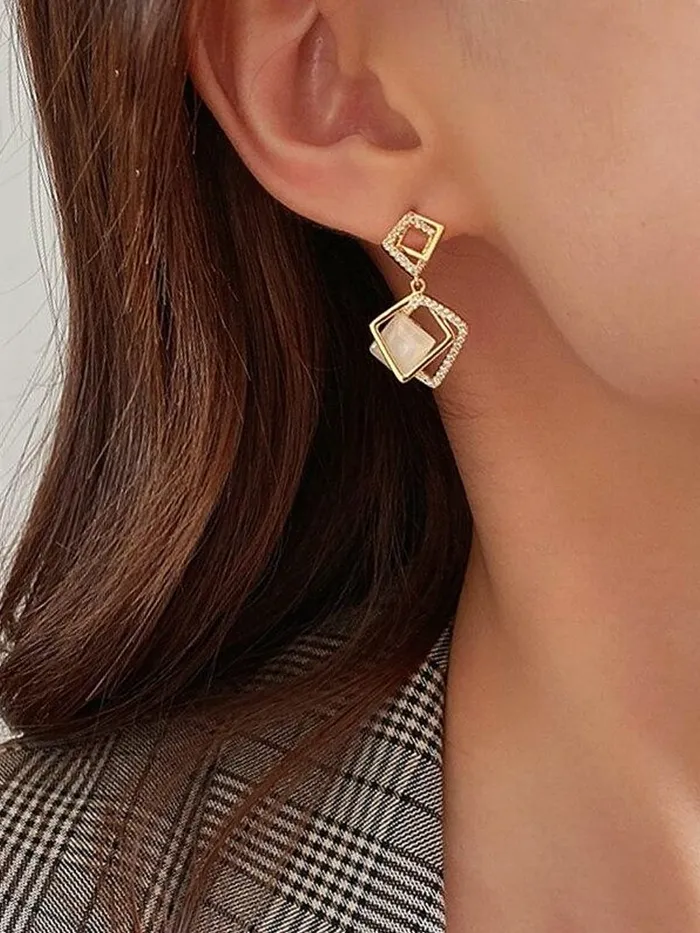 Necklaces Yellow Chimes Yellow Chimes Earrings for Women and Girls Drop Earrings for Girls Gold Toned Crystal Studded Geometric Designed Drop Earrings Birthday Gift for girls and women Anniversary Gift for Wife