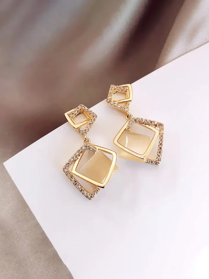 Necklaces Yellow Chimes Yellow Chimes Earrings for Women and Girls Drop Earrings for Girls Gold Toned Crystal Studded Geometric Designed Drop Earrings Birthday Gift for girls and women Anniversary Gift for Wife