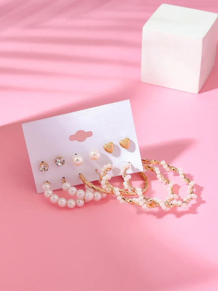 Necklaces Yellow Chimes Yellow Chimes Earrings for Women and Girls Fashion White Pearl Hoops Set Gold Plated Combo of 6 Pairs Stud Hoop Earring Set Birthday Gift for girls and women Anniversary Gift for Wife