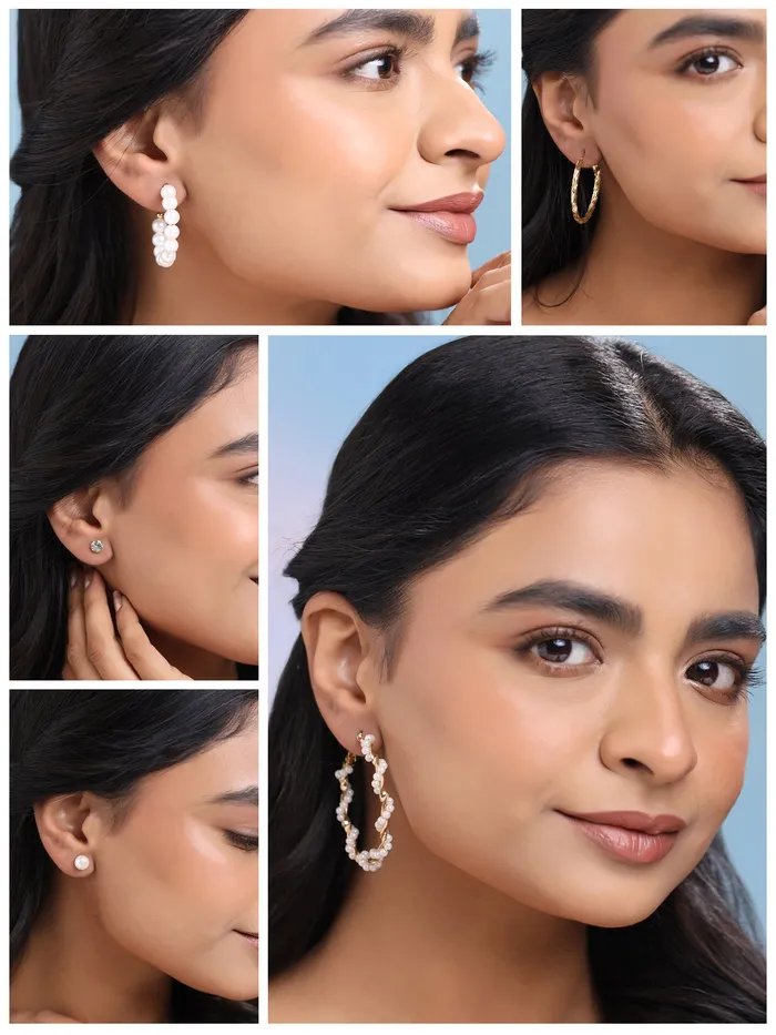 Necklaces Yellow Chimes Yellow Chimes Earrings for Women and Girls Fashion White Pearl Hoops Set Gold Plated Combo of 6 Pairs Stud Hoop Earring Set Birthday Gift for girls and women Anniversary Gift for Wife