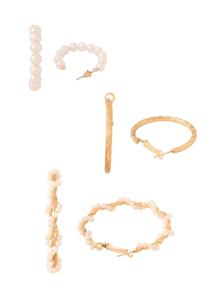 Necklaces Yellow Chimes Yellow Chimes Earrings for Women and Girls Fashion White Pearl Hoops Set Gold Plated Combo of 6 Pairs Stud Hoop Earring Set Birthday Gift for girls and women Anniversary Gift for Wife