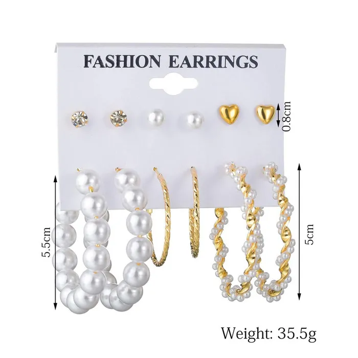 Necklaces Yellow Chimes Yellow Chimes Earrings for Women and Girls Fashion White Pearl Hoops Set Gold Plated Combo of 6 Pairs Stud Hoop Earring Set Birthday Gift for girls and women Anniversary Gift for Wife