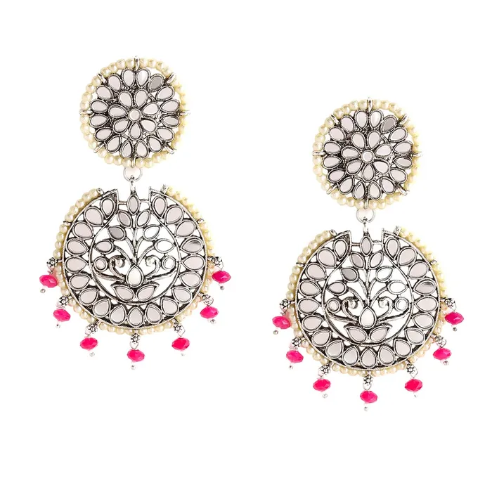Necklaces Yellow Chimes Yellow Chimes Earrings For Women Silver Toned and Silver Oxidized Floral Designed Mirror Studded Jhumka Earrings For Women and Girls Necklaces Yellow Chimes Yellow Chimes Earrings For Women Silver Toned and Silver Oxidized Floral Designed Mirror Studded Jhumka Earrings For Women and Girls
