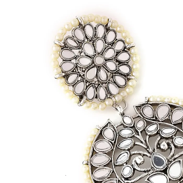 Necklaces Yellow Chimes Yellow Chimes Earrings For Women Silver Toned and Silver Oxidized Floral Designed Mirror Studded Jhumka Earrings For Women and Girls
