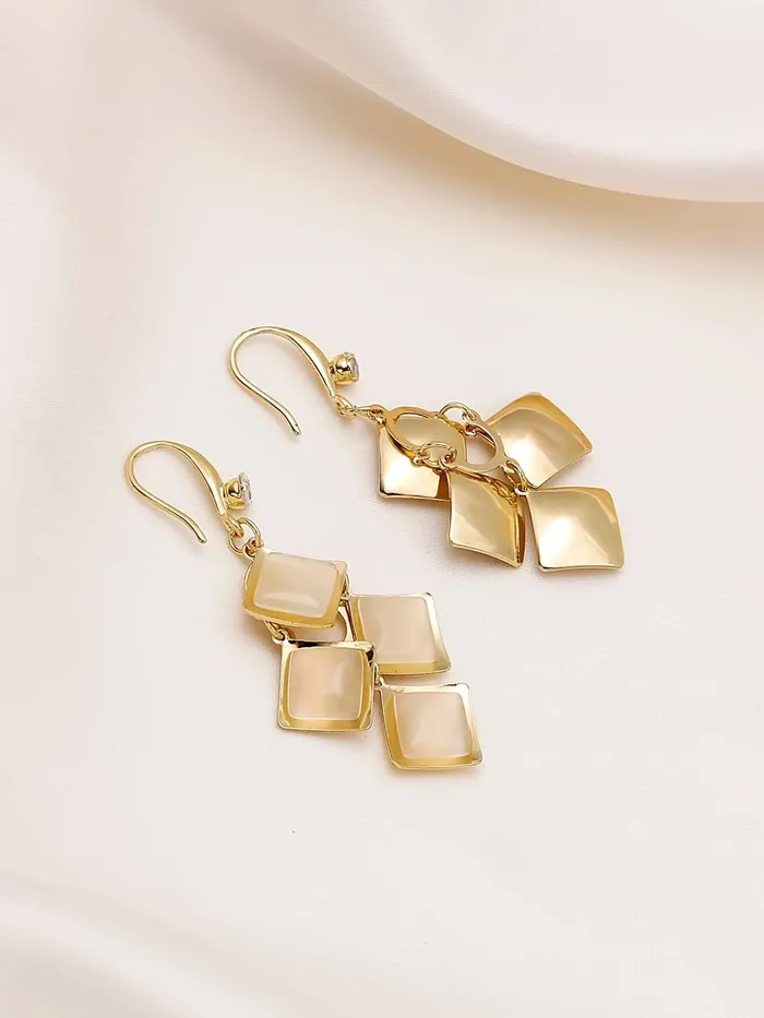Necklaces Yellow Chimes Yellow Chimes Earrings For Women White Color Crystal Studded Geometrical Shape Drop Earrings For Women and Girls