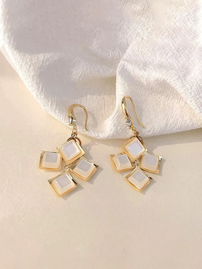 Necklaces Yellow Chimes Yellow Chimes Earrings For Women White Color Crystal Studded Geometrical Shape Drop Earrings For Women and Girls