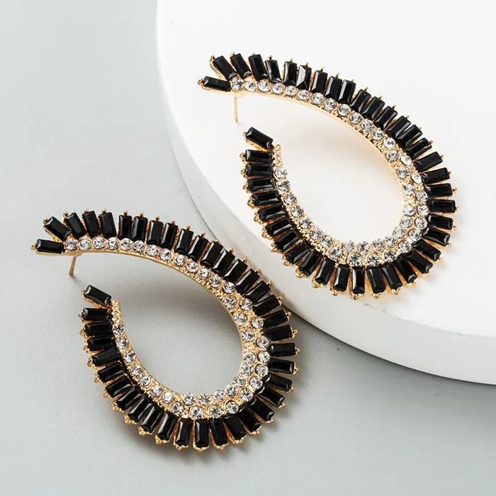 Necklaces Yellow Chimes Yellow Chimes Elegant Latest Fashion Silver Toned Black Studded Crystal Teardrop Shaped Drop Earrings for Women and Girls