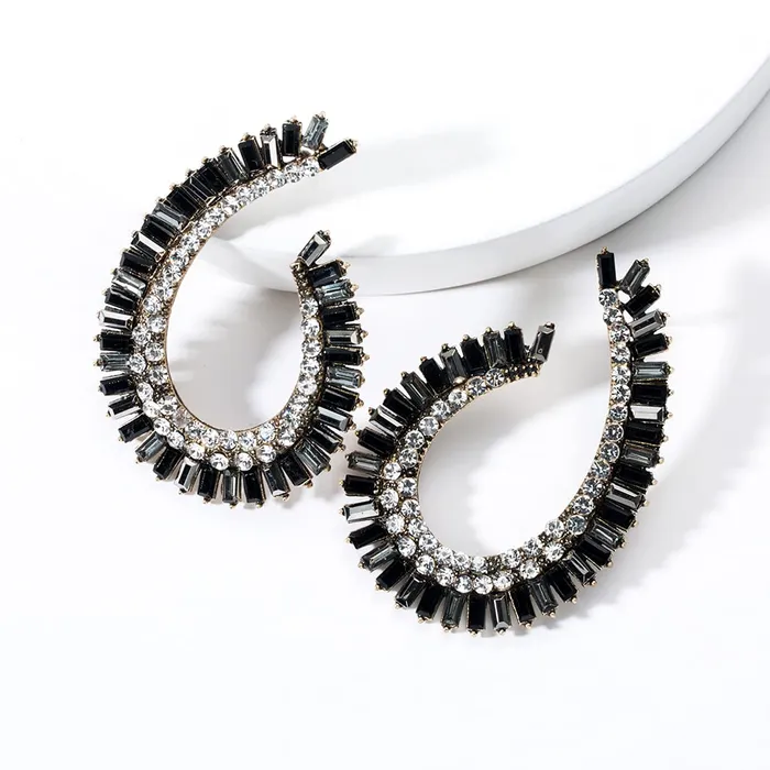 Necklaces Yellow Chimes Yellow Chimes Elegant Latest Fashion Silver Toned Black Studded Crystal Teardrop Shaped Drop Earrings for Women and Girls