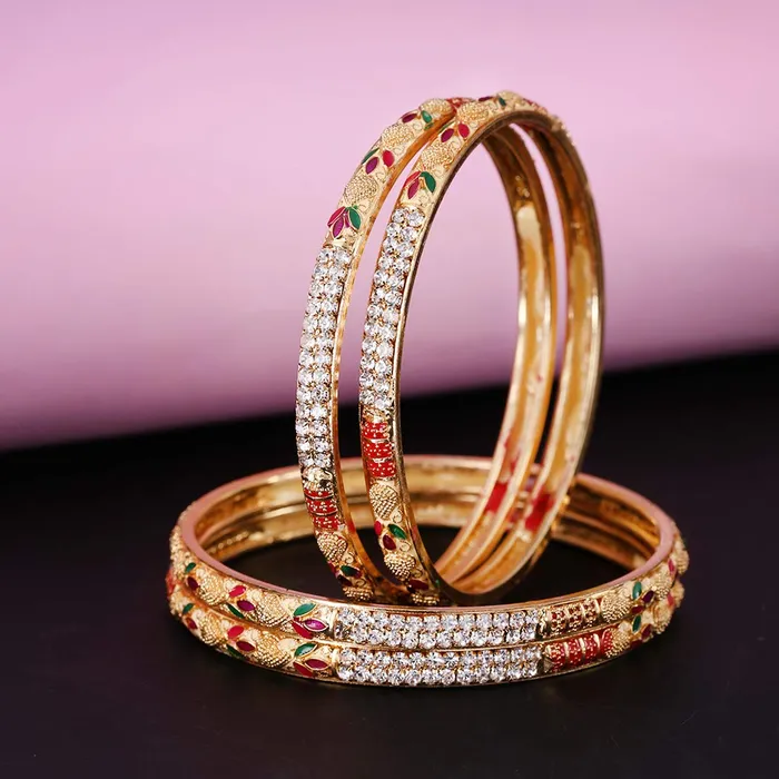 Necklaces Yellow Chimes Yellow Chimes Ethnic Design Set of 4 PCs One Gram Gold Crystal Studded Handcrafted Meenakari Traditional Bangle Set for Women Girls 28