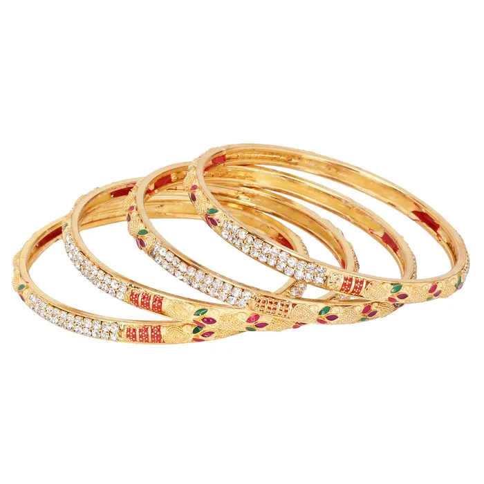 Necklaces Yellow Chimes Yellow Chimes Ethnic Design Set of 4 PCs One Gram Gold Crystal Studded Handcrafted Meenakari Traditional Bangle Set for Women Girls 28