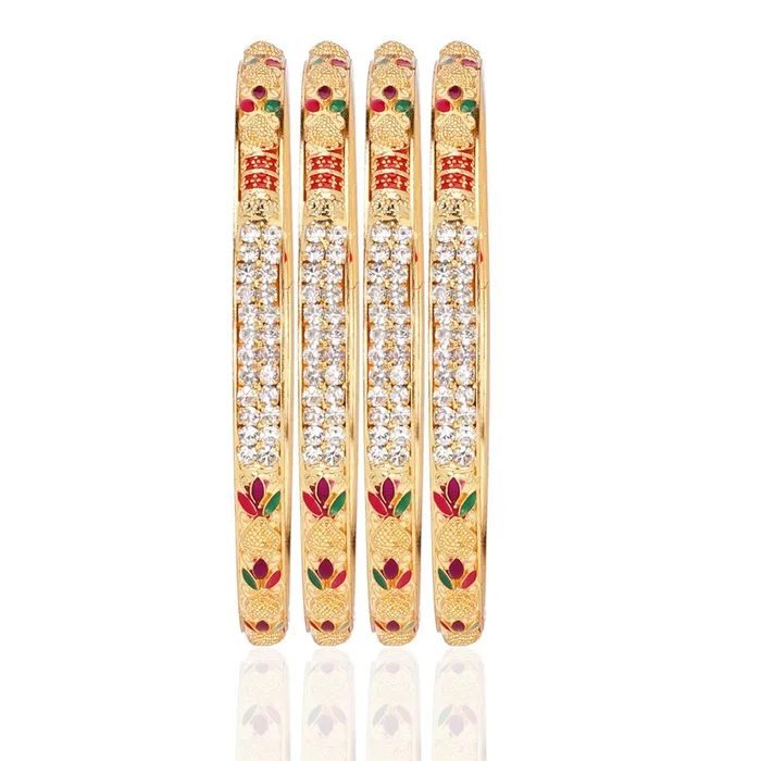 Necklaces Yellow Chimes Yellow Chimes Ethnic Design Set of 4 PCs One Gram Gold Crystal Studded Handcrafted Meenakari Traditional Bangle Set for Women Girls 28