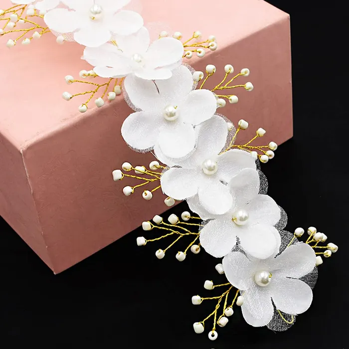 Necklaces Yellow Chimes Yellow Chimes Hair Vines For Women Pearl Bead Flower Headwear Womens Hair Bridal Wedding Handmade Ribbon headband For Women and Girls