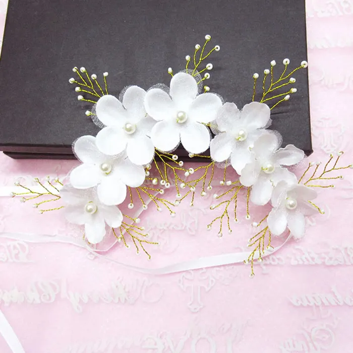 Necklaces Yellow Chimes Yellow Chimes Hair Vines For Women Pearl Bead Flower Headwear Womens Hair Bridal Wedding Handmade Ribbon headband For Women and Girls