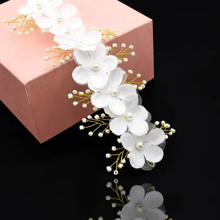 Necklaces Yellow Chimes Yellow Chimes Hair Vines For Women Pearl Bead Flower Headwear Womens Hair Bridal Wedding Handmade Ribbon headband For Women and Girls