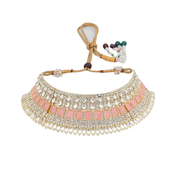 Necklaces Yellow Chimes Yellow Chimes Jewellery Set for Women and Girls Kundan Necklace Set Gold Plated Kundan Pink Crystal Studded Choker Necklace Set Birthday Gift for girls and women Anniversary Gift for Wife