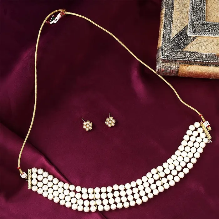 Necklaces Yellow Chimes Yellow Chimes Jewellery Set for Women and Girls Traditional 2 Set of Beads Choker Set for Women Gold Plated Choker Necklace Set Birthday Gift for girls women Anniversary Gift for Wife