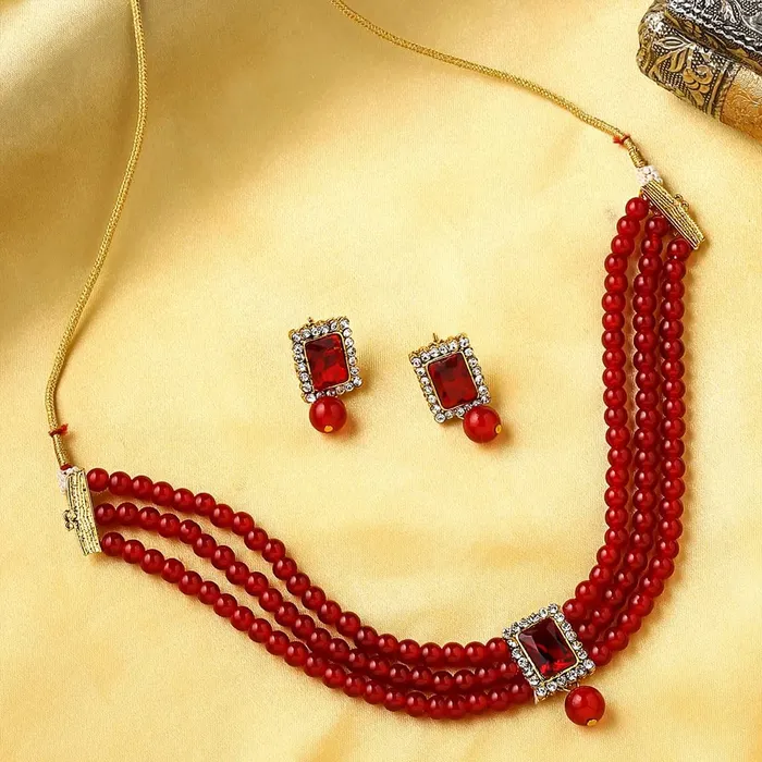 Necklaces Yellow Chimes Yellow Chimes Jewellery Set for Women and Girls Traditional 2 Set of Beads Choker Set for Women Gold Plated Choker Necklace Set Birthday Gift for girls women Anniversary Gift for Wife
