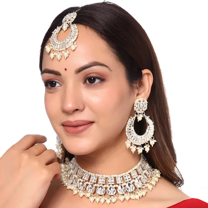 Necklaces Yellow Chimes Yellow Chimes Jewellery Set for Women and Girls Traditional Kundan Necklace Set Gold Plated Kundan Choker Necklace Set Birthday Gift for girls and women Anniversary Gift for Wife