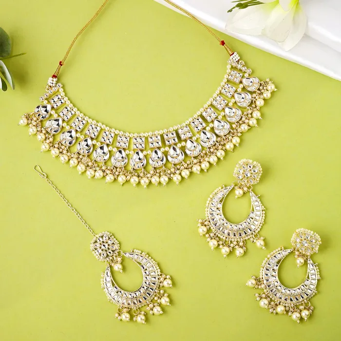 Necklaces Yellow Chimes Yellow Chimes Jewellery Set for Women and Girls Traditional Kundan Necklace Set Gold Plated Kundan Choker Necklace Set Birthday Gift for girls and women Anniversary Gift for Wife