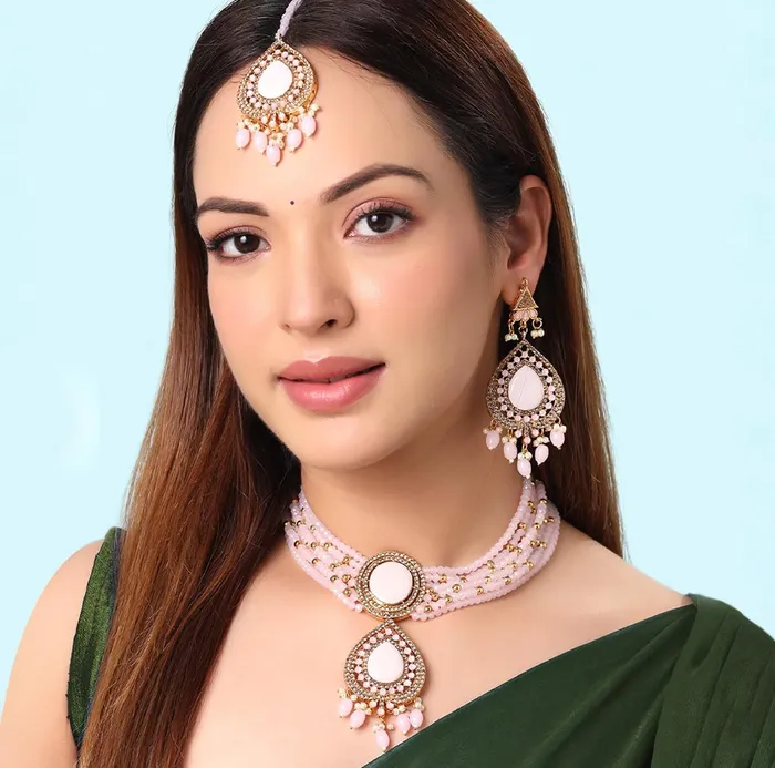 Necklaces Yellow Chimes Yellow Chimes Jewellery Set For Women Multilayered Pink Beads Necklace Set Traditional Gold Plated Ethnic Beads Birthday Gift for Girls Women Anniversary Gift for Wife