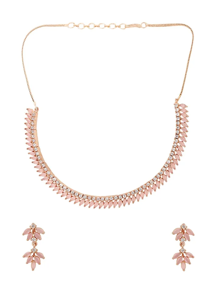 Necklaces Yellow Chimes Yellow Chimes Jewellery Set For Women Rose Gold Toned ADAmerican Diamond Studded Necklace Set For Women and Girls