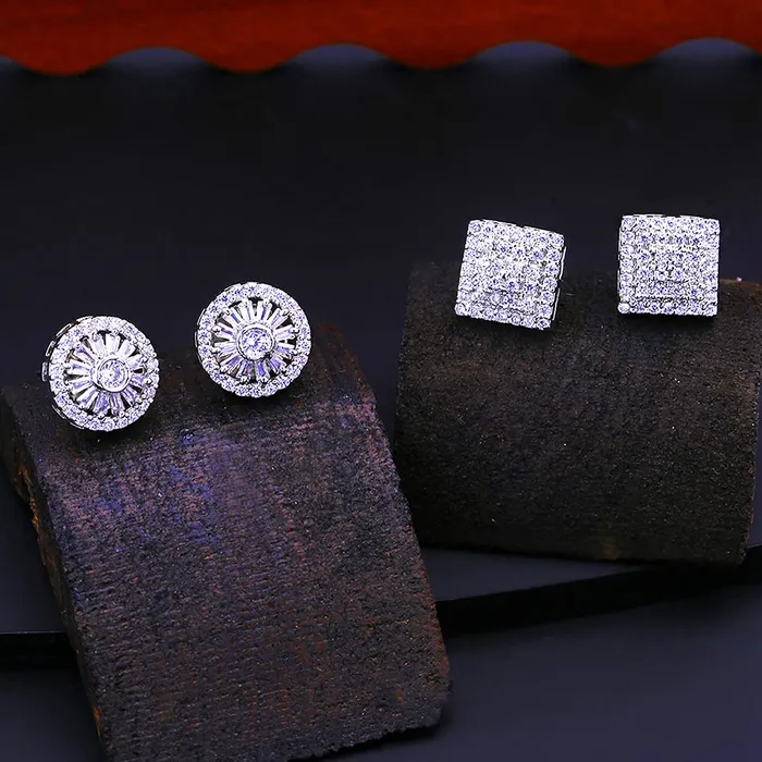 Necklaces Yellow Chimes Yellow Chimes Stud Earrings for Women ADAmerican Diamond Earrings Rhodium Plated Combo of 2 Pairs white Stud Earrings for Women and Girls