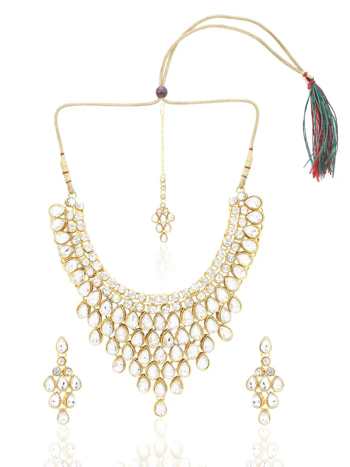 Necklaces Yellow Chimes Yellow Chimes Stylish Dulhan Kundan Jewellery Set Gold Plated Traditional White Choker Necklace Set for Women Girls Necklaces Yellow Chimes Yellow Chimes Stylish Dulhan Kundan Jewellery Set Gold Plated Traditional White Choker Necklace Set for Women Girls