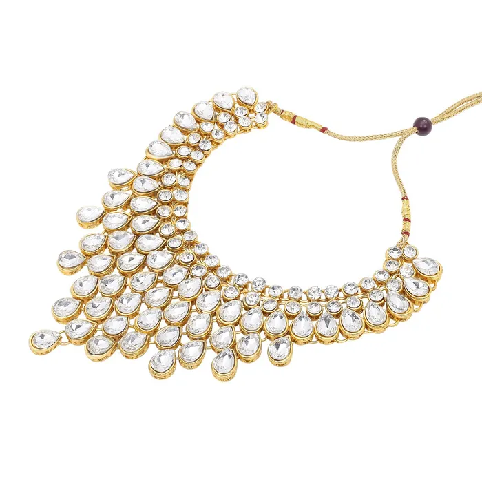 Necklaces Yellow Chimes Yellow Chimes Stylish Dulhan Kundan Jewellery Set Gold Plated Traditional White Choker Necklace Set for Women Girls