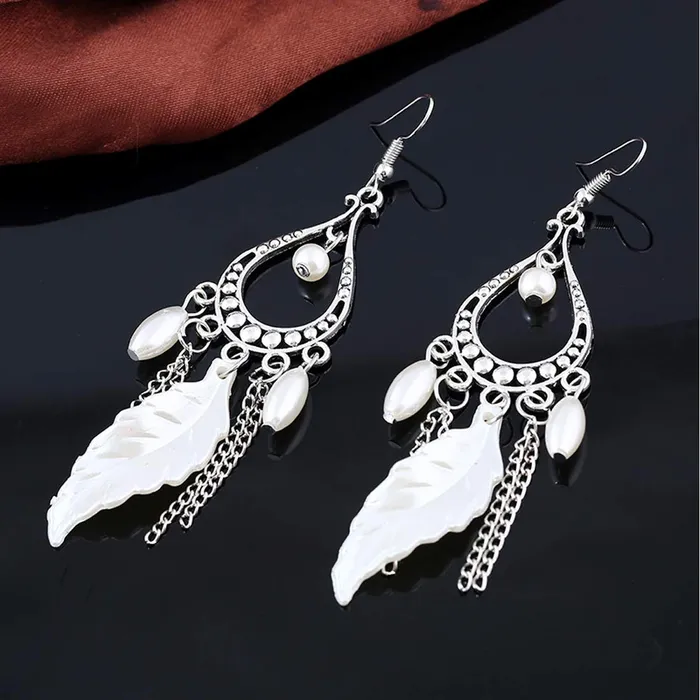 Necklaces Yellow Chimes Yellow Chimes White Leafs Tassel Earring for Women Girls