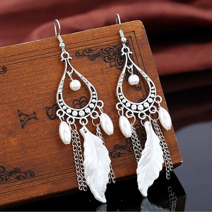 Necklaces Yellow Chimes Yellow Chimes White Leafs Tassel Earring for Women Girls