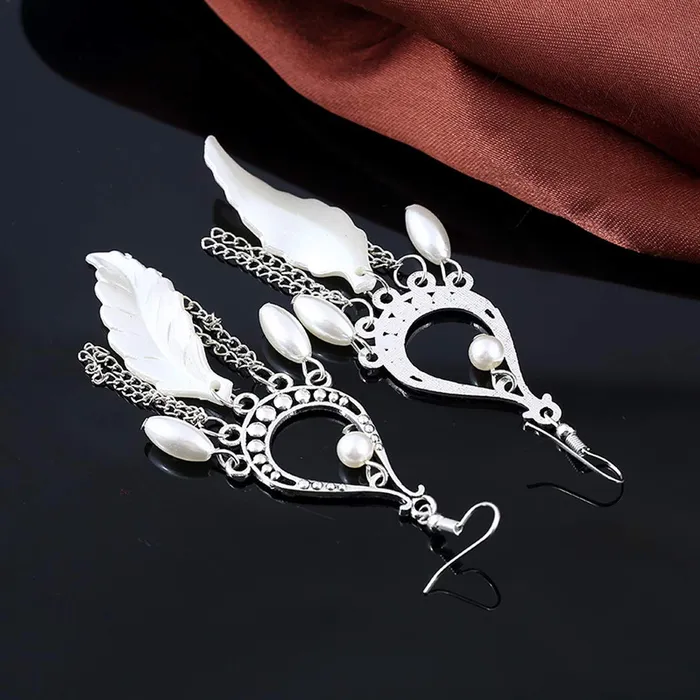 Necklaces Yellow Chimes Yellow Chimes White Leafs Tassel Earring for Women Girls