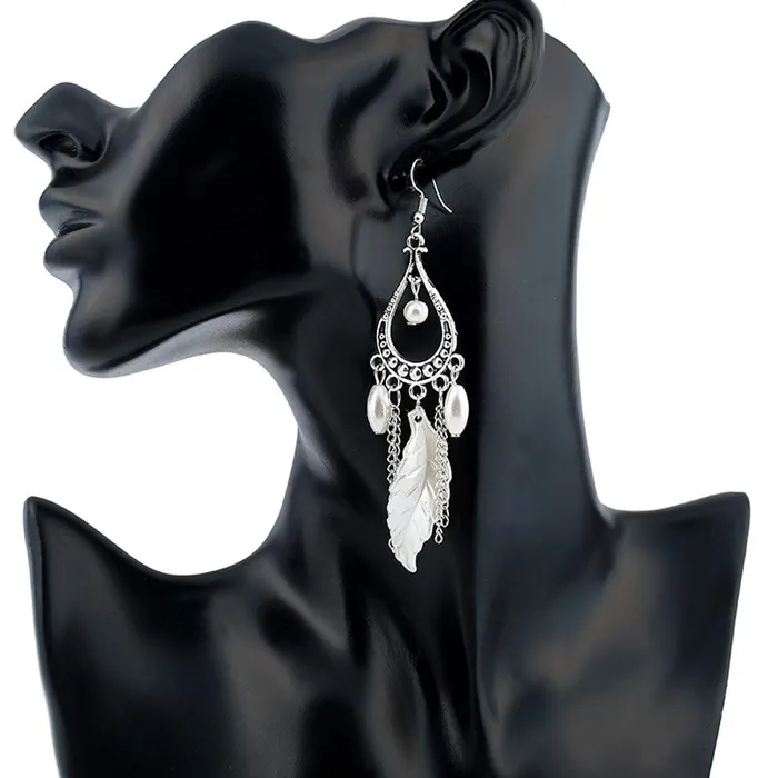 Necklaces Yellow Chimes Yellow Chimes White Leafs Tassel Earring for Women Girls