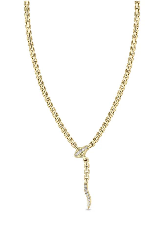 Necklaces Zo Chicco 14K GOLD PAV DIAMOND SERPENT BOX CHAIN NECKLACE