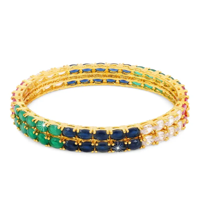 PreStyled Sets Yellow Chimes Elegant Multicolor ADAmerican Diamond Studded 18k Gold Plated Classic 2 PCs Handcrafted Bangles Set for Women Girls 24 Yellow Chimes