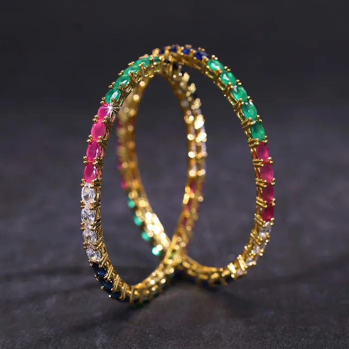 PreStyled Sets Yellow Chimes Elegant Multicolor ADAmerican Diamond Studded 18k Gold Plated Classic 2 PCs Handcrafted Bangles Set for Women Girls 24 Yellow Chimes