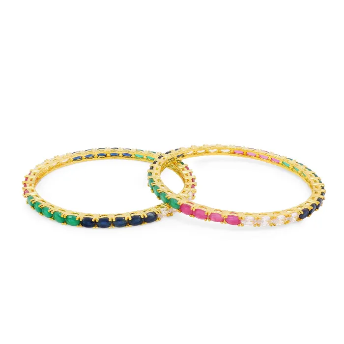 PreStyled Sets Yellow Chimes Elegant Multicolor ADAmerican Diamond Studded 18k Gold Plated Classic 2 PCs Handcrafted Bangles Set for Women Girls 24 Yellow Chimes