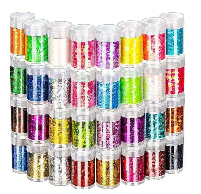 Resin Art Hub Necklaces 32 Pots of Holographic Glitter for Art 3 variants