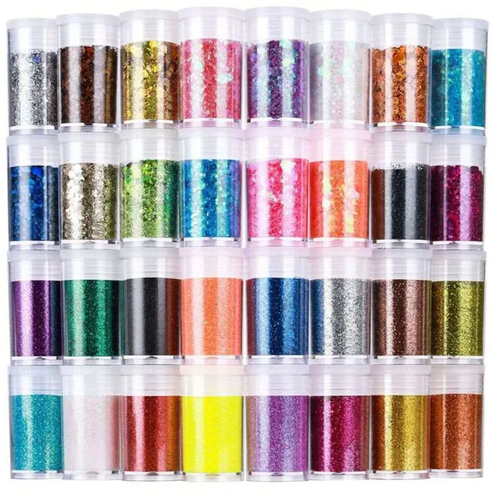 Resin Art Hub Necklaces 32 Pots of Holographic Glitter for Art 3 variants