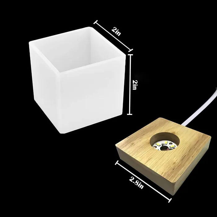 Resinarthub Square Silicone Mold Light Lamp with Wooden Lighted Base Necklaces