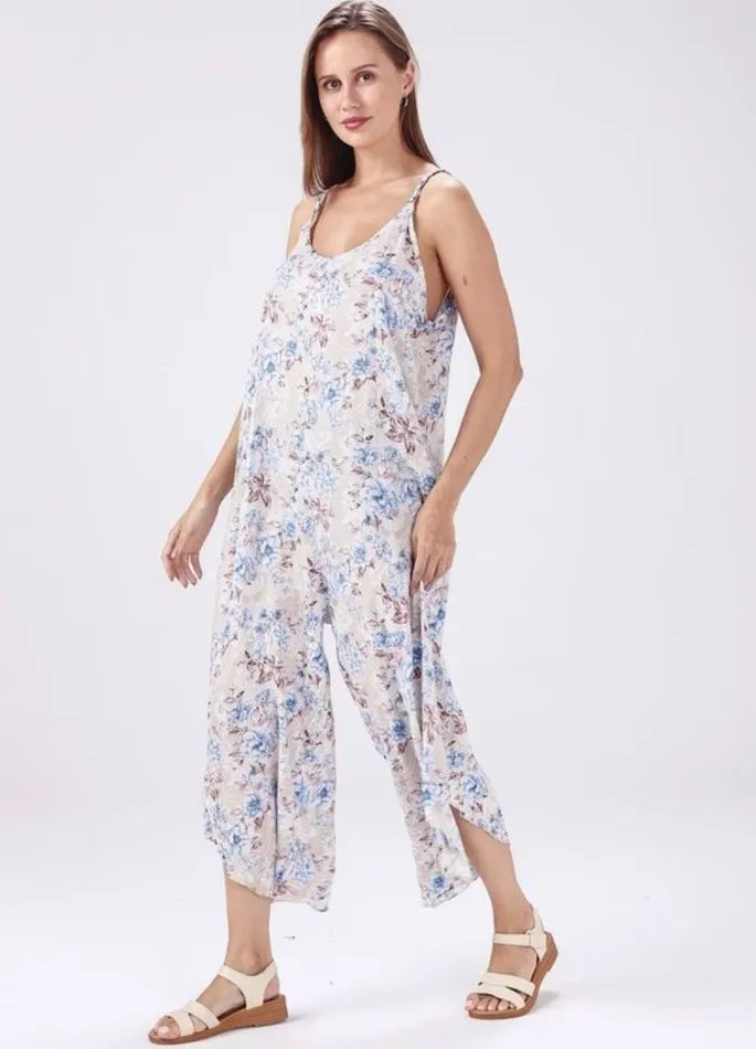 Rings Candlewick Gift Shop Blue Floral Jumpsuit One Size