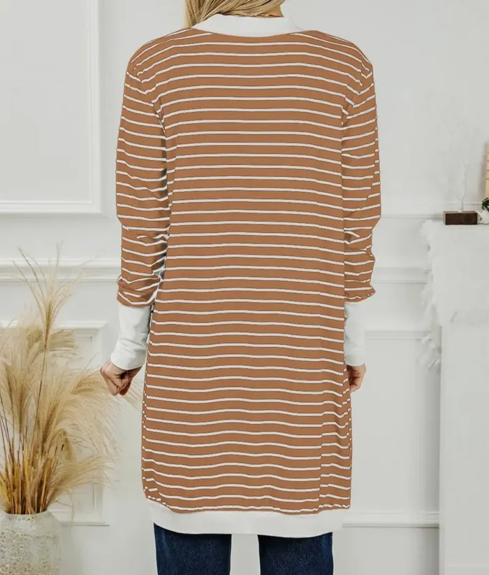 Rings Lalaloo Stripe Open Front Cardigan Cafe Brown